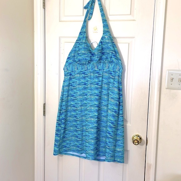 SUMNER SALE🔥🔥 Halter Neck Swim Dress Blue One-Piece Size XXL - Picture 1 of 8